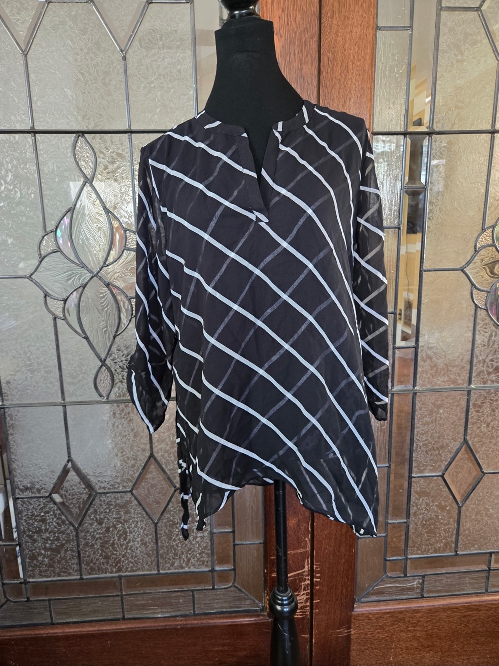 Chico's Black Shirt with White Diagonal Stripes